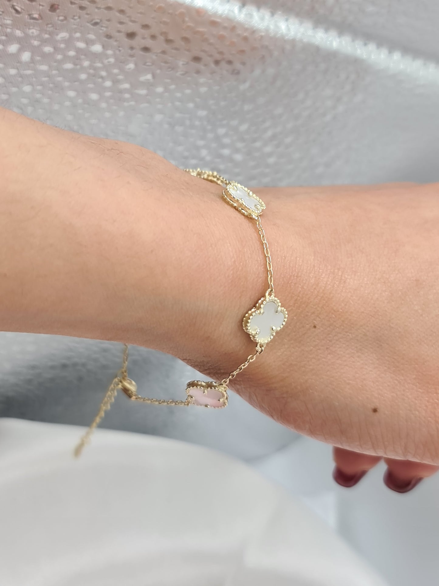 14ct gold on Silver Mother of Pearl Clover Bracelet