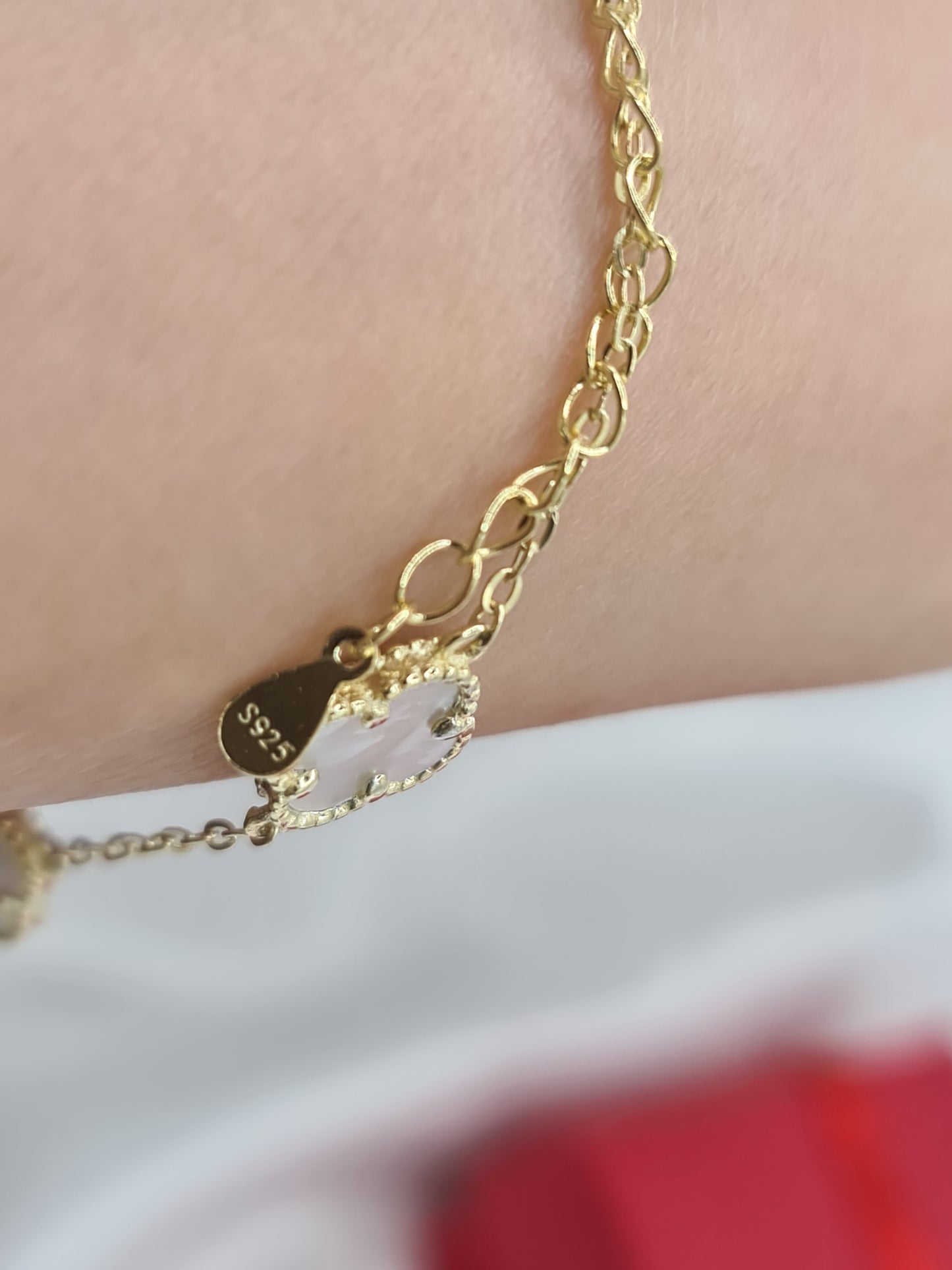 14ct gold on Silver Mother of Pearl Clover Bracelet
