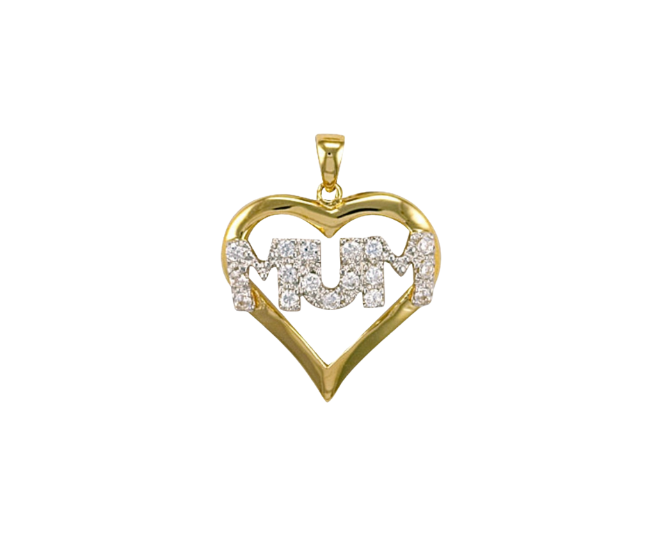 Brand new 9 carat gold cz heart MUM pendant
