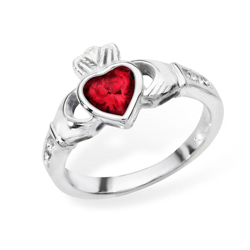 Brand New Sterling Silver red cz Claddagh Ladies Ring