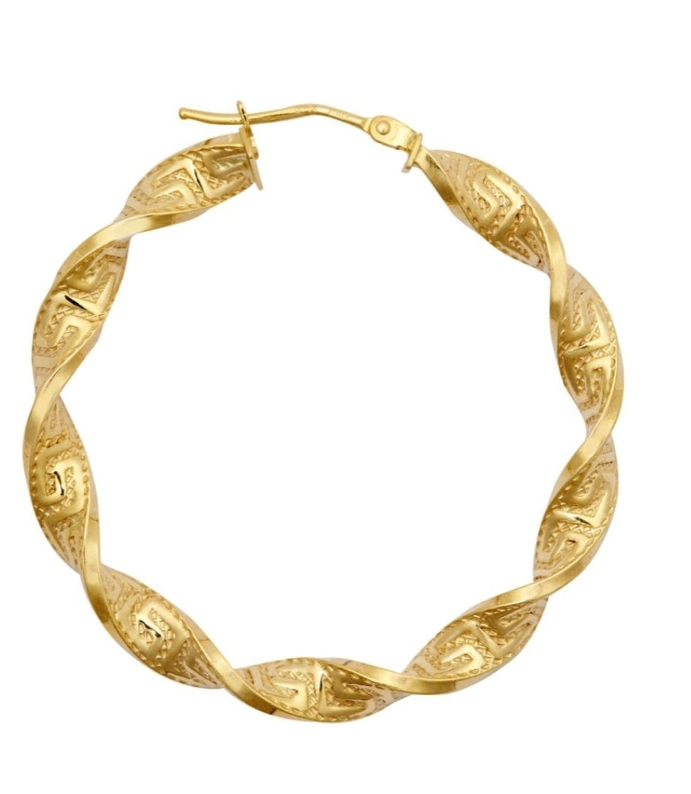 9 carat gold Brand new Greek Key style hoop earrings
