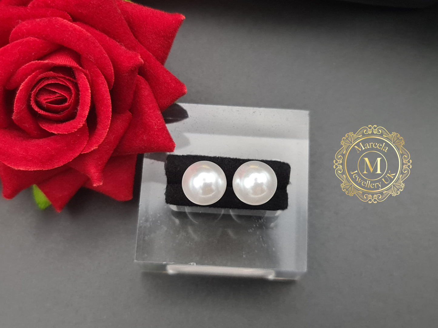 Silver Faux Pearl Stud Earrings