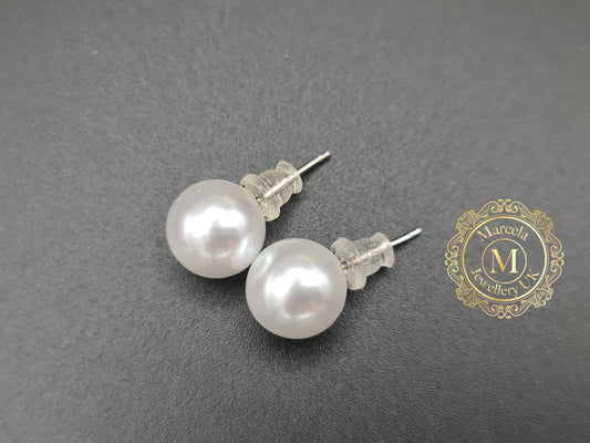 Silver Faux Pearl Stud Earrings