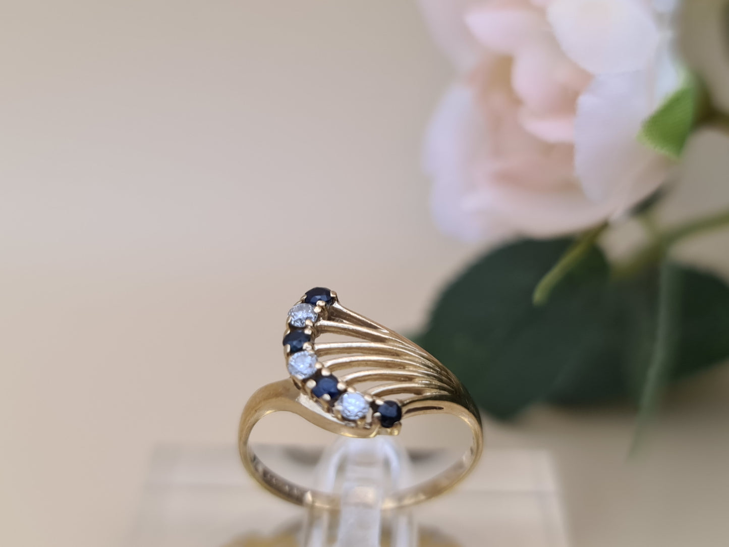 9 Carat Gold Stylised Sapphire and Cubic Zirconia Dress Ring