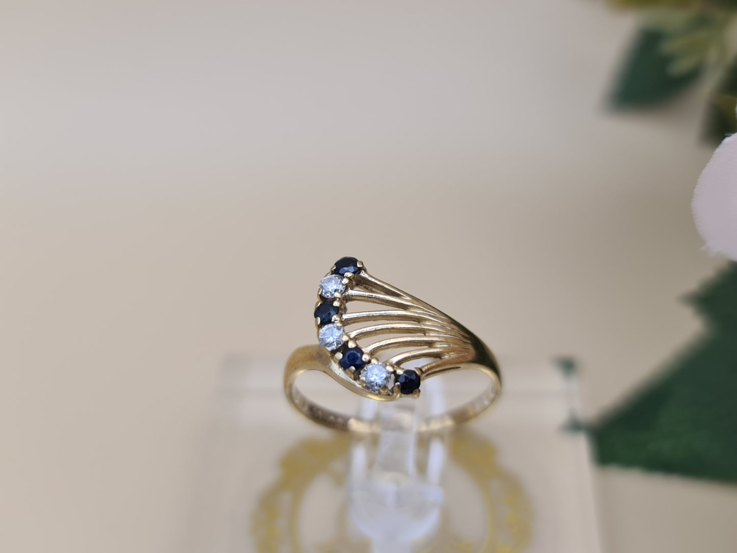 9 Carat Gold Stylised Sapphire and Cubic Zirconia Dress Ring