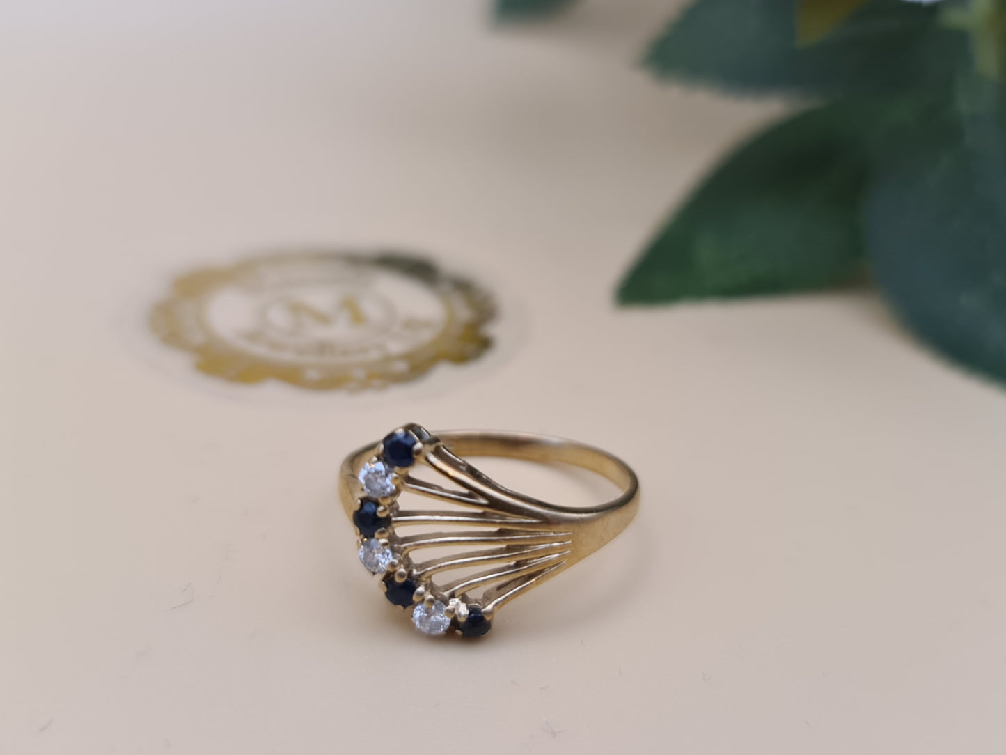 9 Carat Gold Stylised Sapphire and Cubic Zirconia Dress Ring