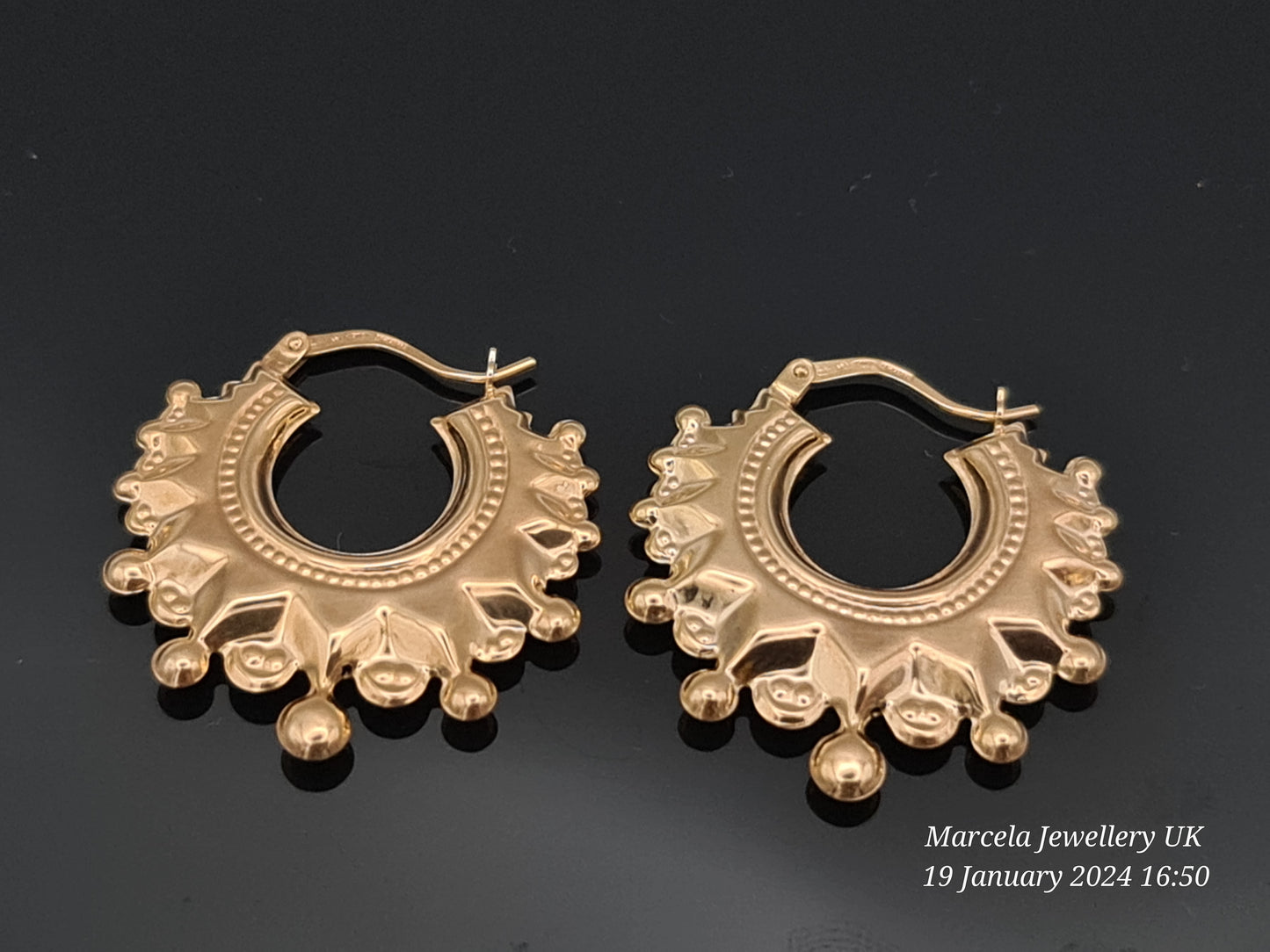 Brand New 9 carat gold spiked creole earrings