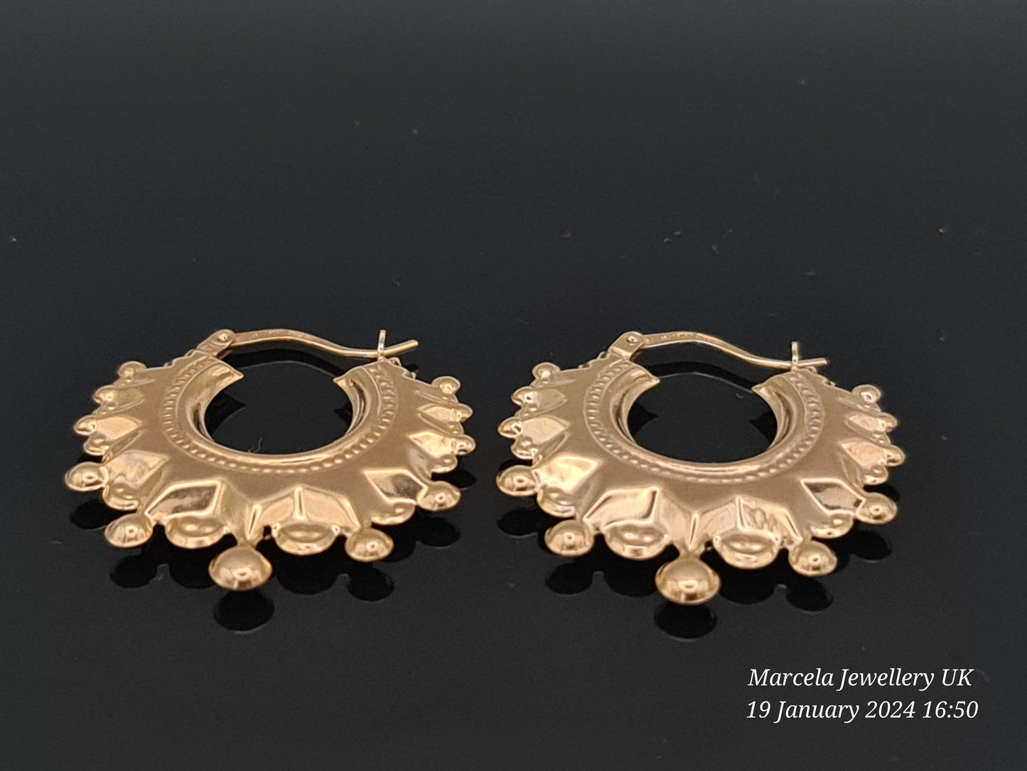 Brand New 9 carat gold spiked creole earrings