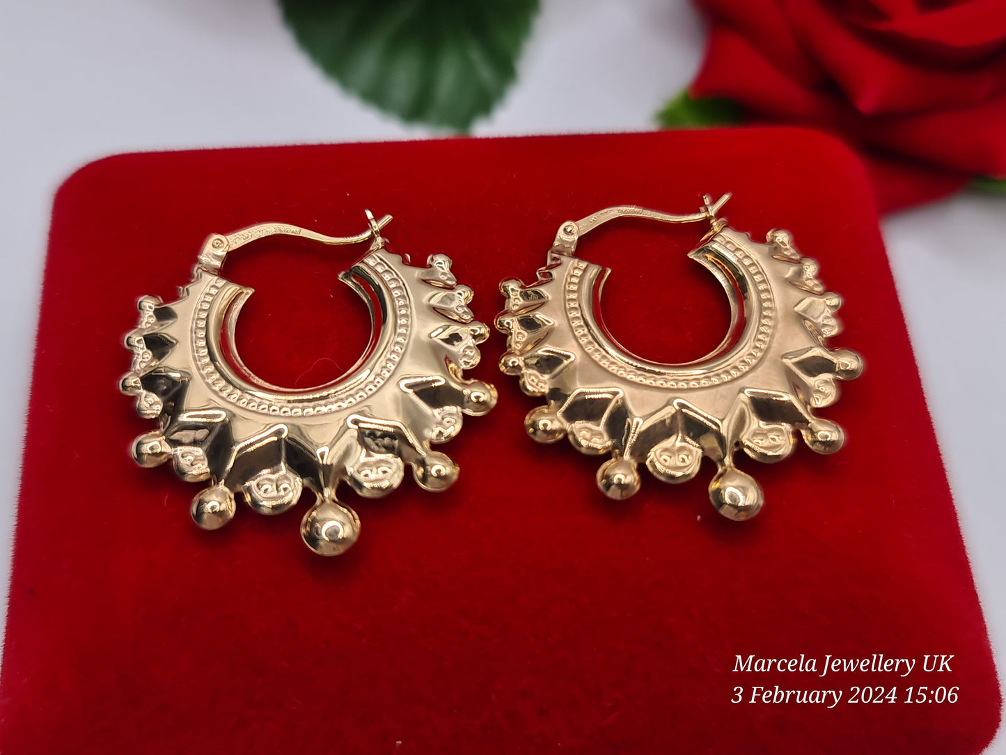 Brand New 9 carat gold spiked creole earrings