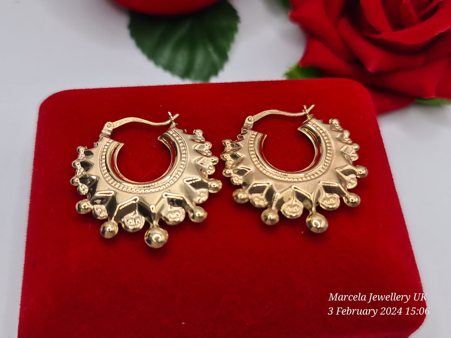 Brand New 9 carat gold spiked creole earrings