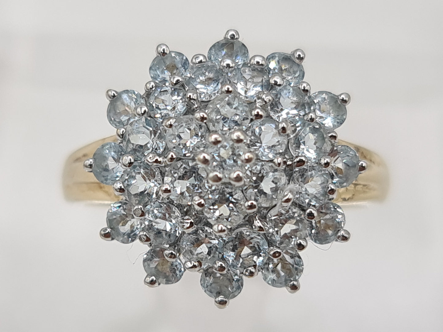 Pale Blue Aquamarine Cluster Ring Size U