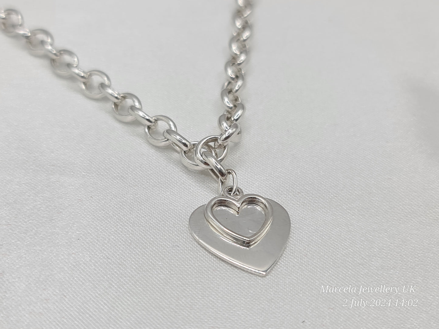 Double Heart 925 Silver Necklace Brand New