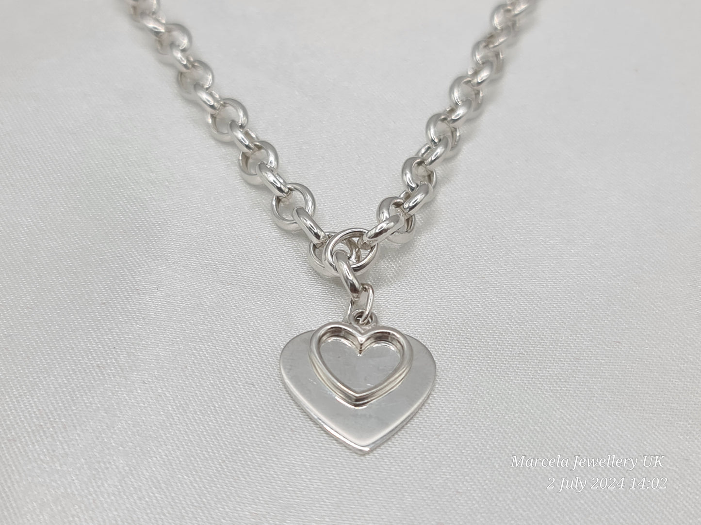 Double Heart 925 Silver Necklace Brand New