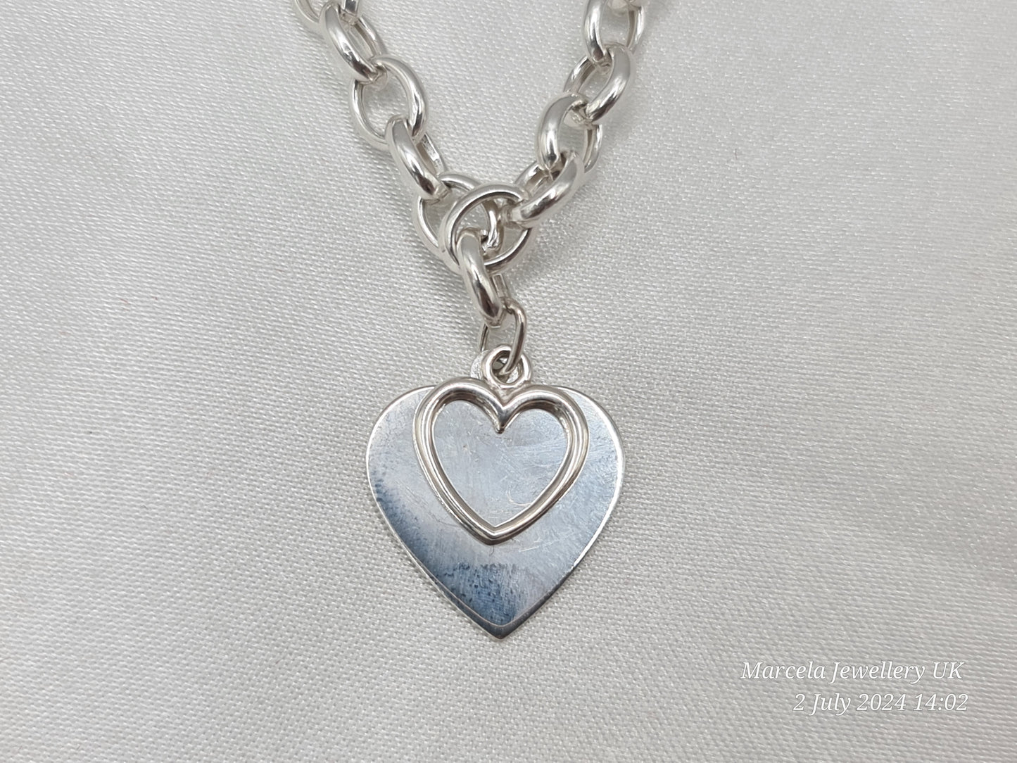 Double Heart 925 Silver Necklace Brand New