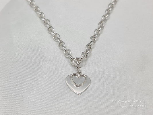 Double Heart 925 Silver Necklace Brand New