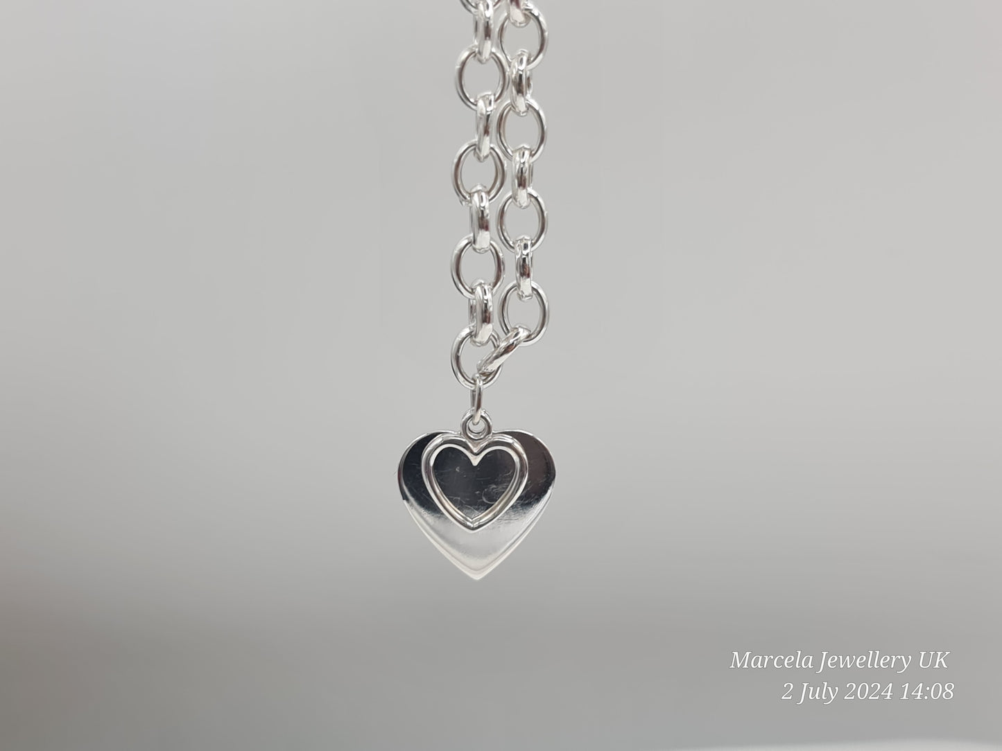 Double Heart 925 Silver Necklace Brand New