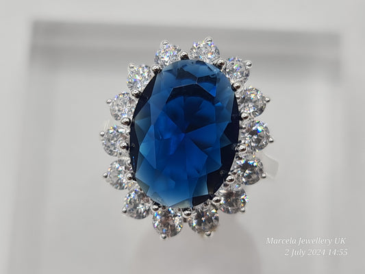 Brand new 925 Sterling silver Blue cz cluster ring