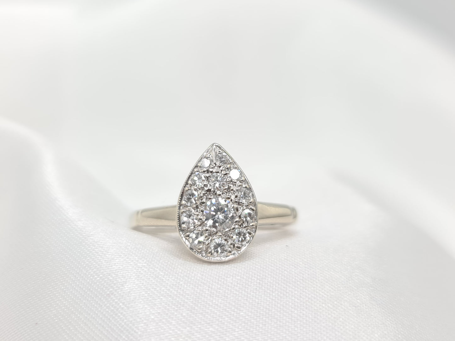 Brand New Pear shaped Halo Diamonds 14k white Gold engagement ring