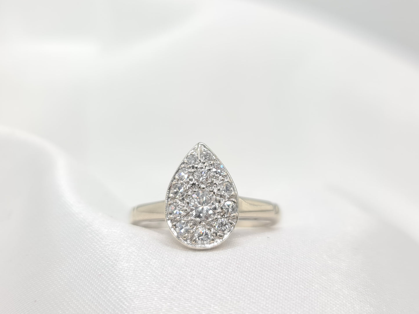 Brand New Pear shaped Halo Diamonds 14k white Gold engagement ring