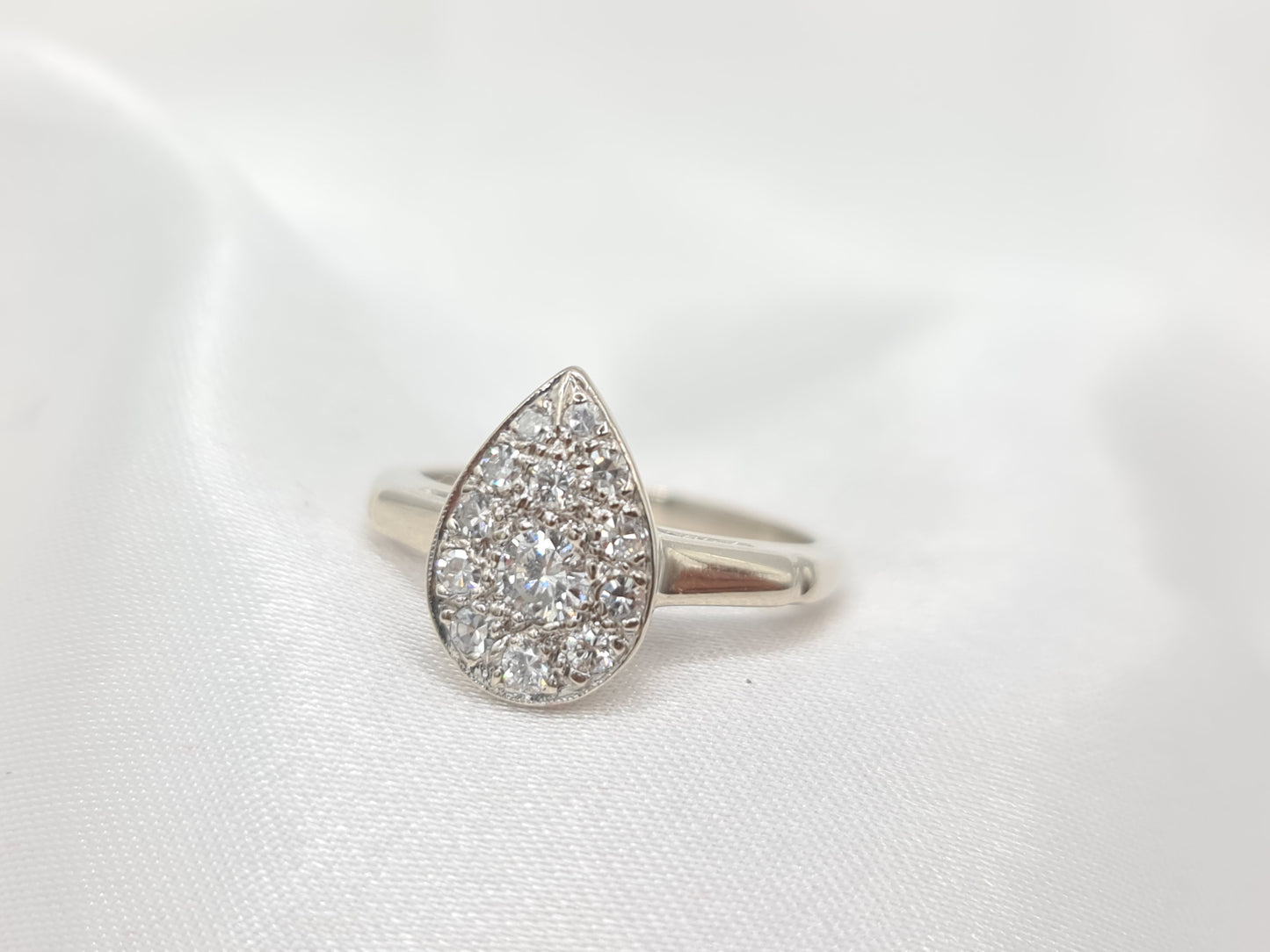 Brand New Pear shaped Halo Diamonds 14k white Gold engagement ring