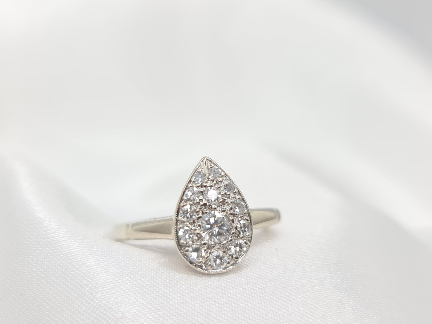 Brand New Pear shaped Halo Diamonds 14k white Gold engagement ring