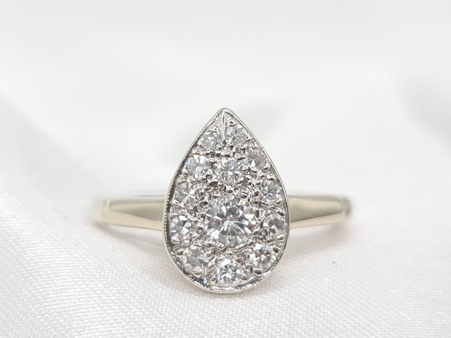 Brand New Pear shaped Halo Diamonds 14k white Gold engagement ring