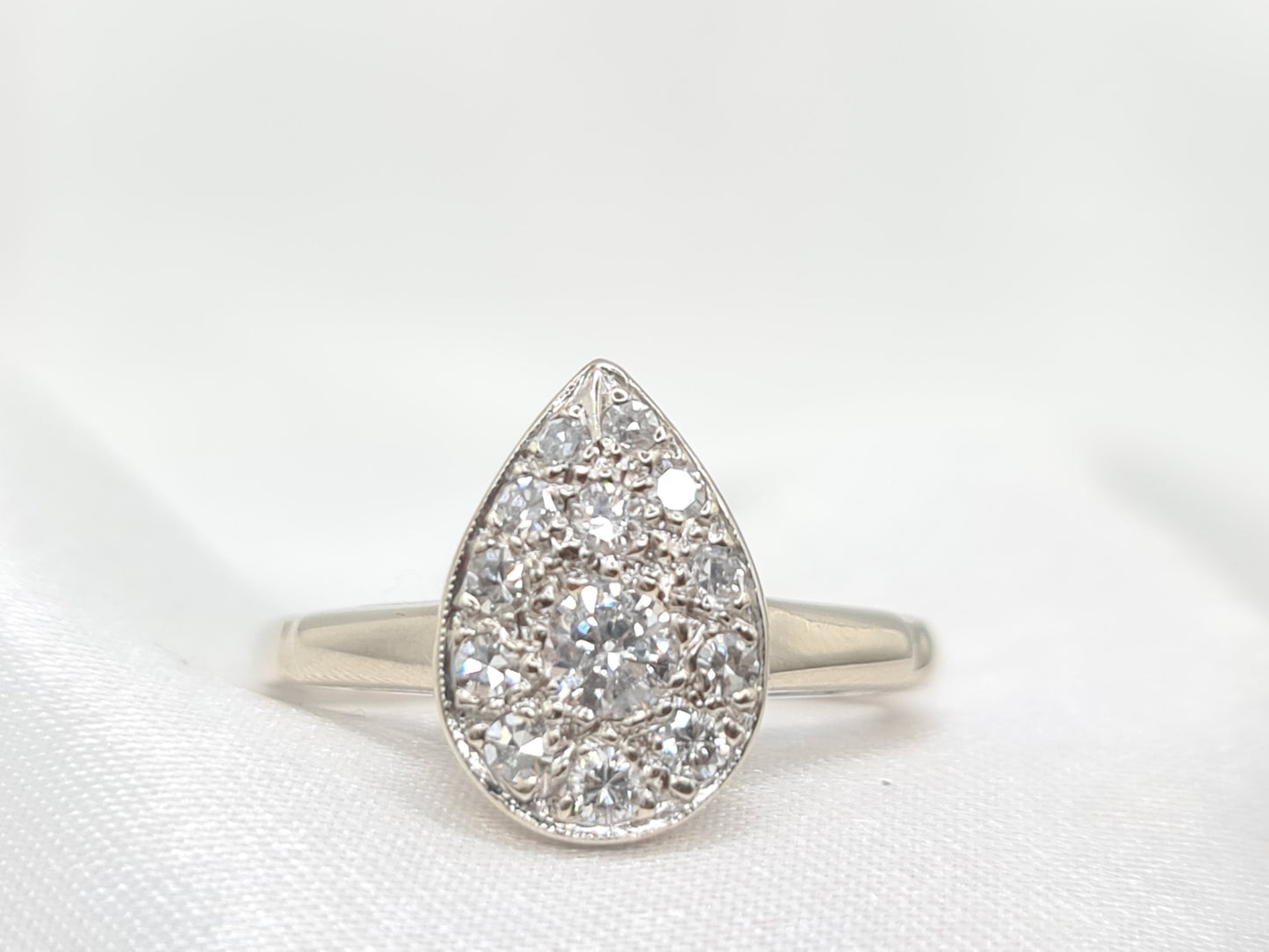 Brand New Pear shaped Halo Diamonds 14k white Gold engagement ring