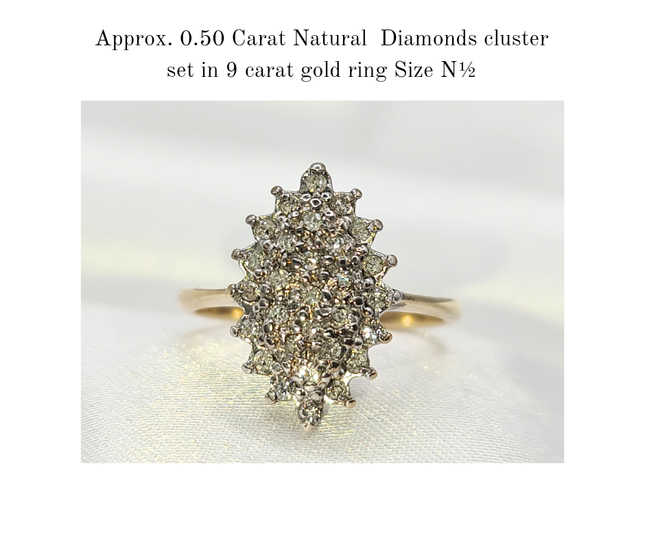 Pre-Owned Diamond Cluster ring set in 9 carat gold size N½