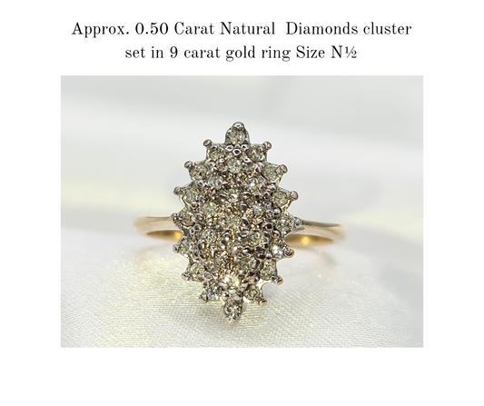 Pre-Owned Diamond Cluster ring set in 9 carat gold size N½