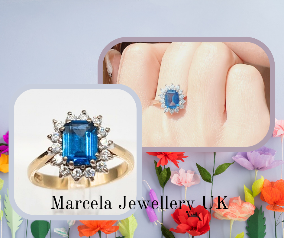 9 carat gold Pre-Owned blue stoneset cluster ring size P