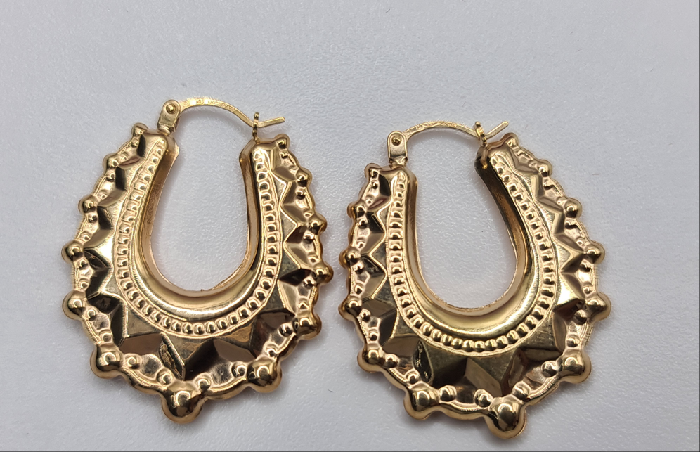 Brand New 9 carat gold creole earrings medium oval shape