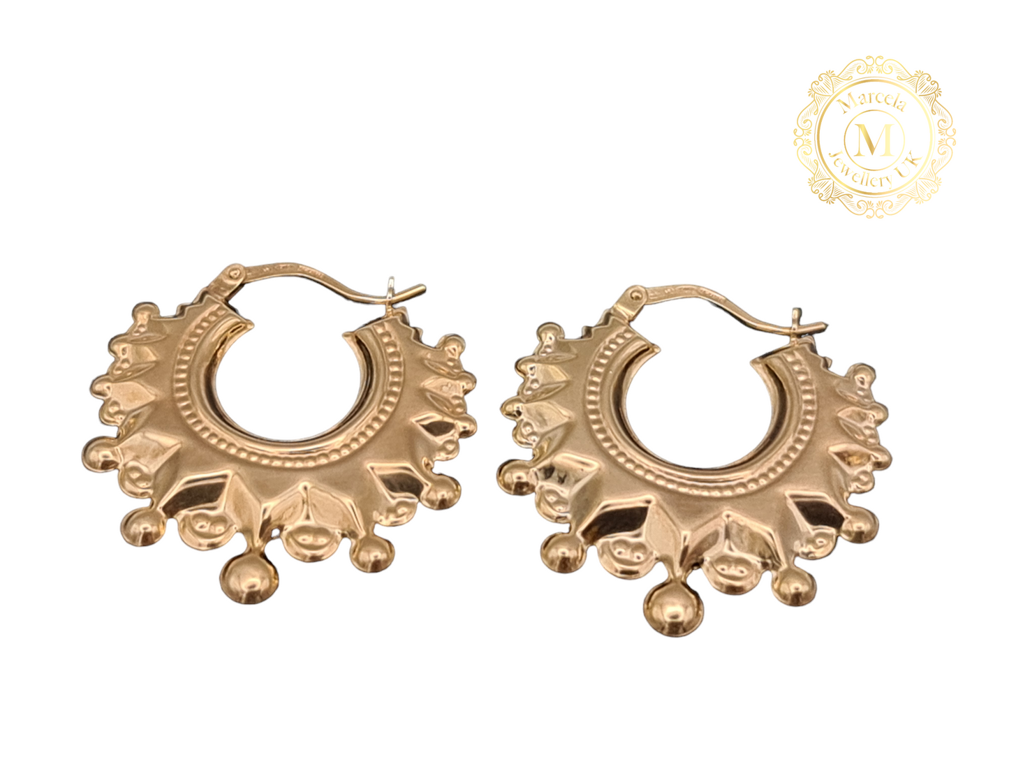 Brand New 9 carat gold spiked creole earrings