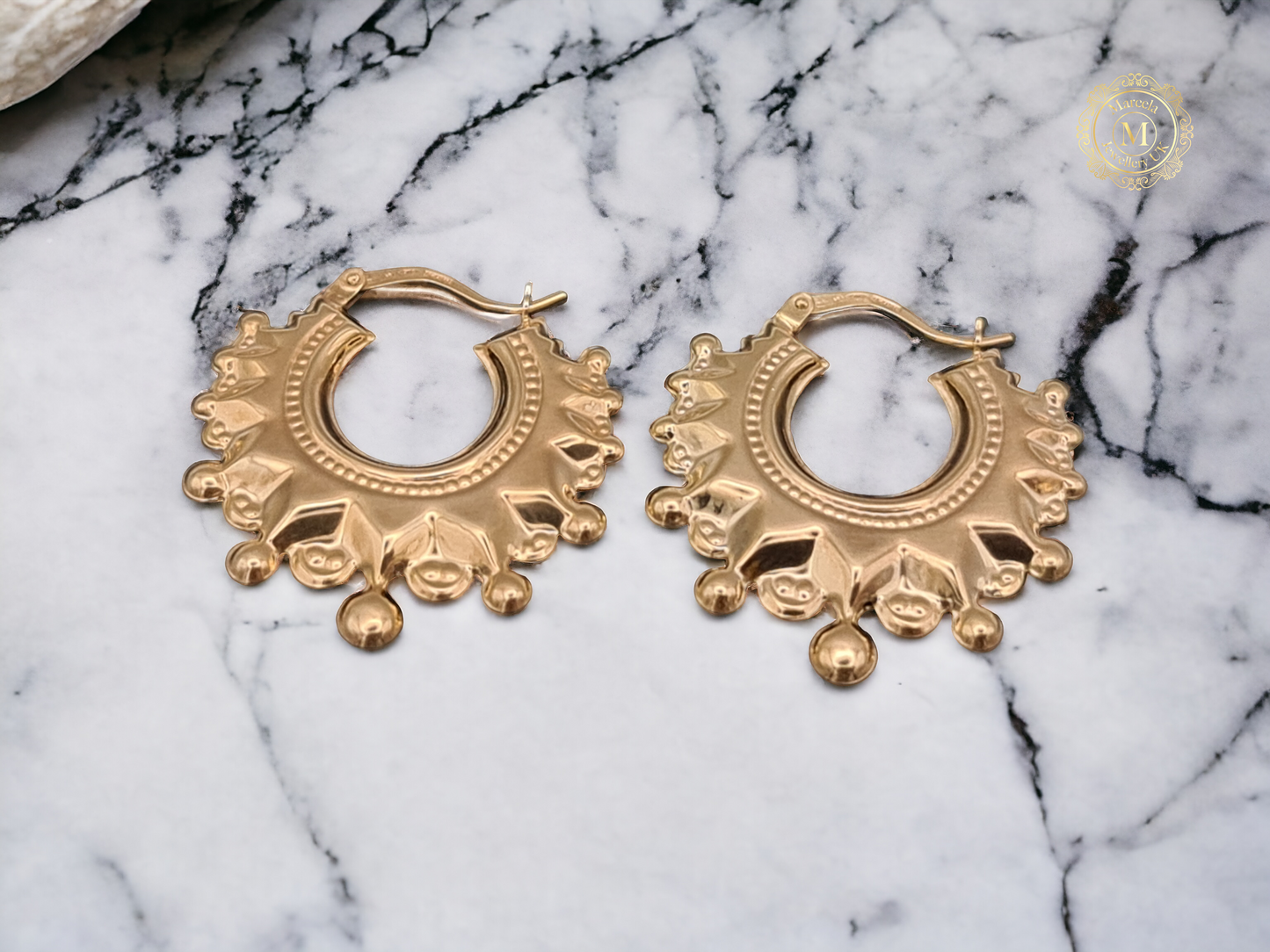 Brand New 9 carat gold spiked creole earrings