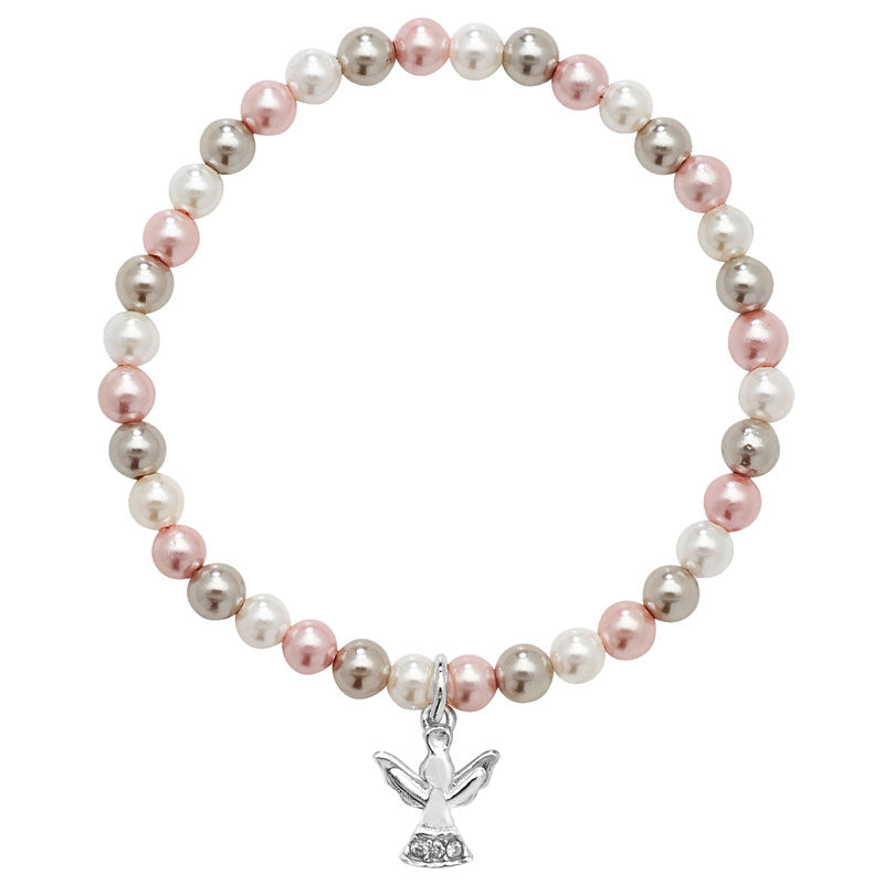 Kids Pearl Bracelet with Angel Pendant sterling silver