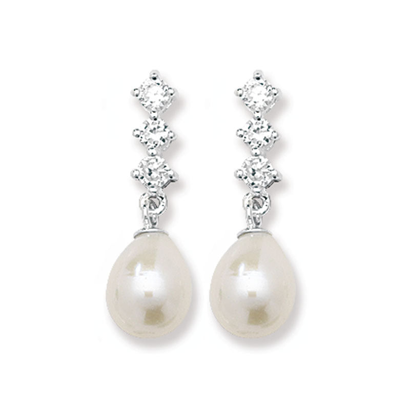 Elegant faux pearl and cz drop earrings