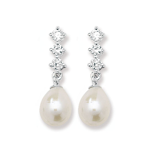 Elegant faux pearl and cz drop earrings