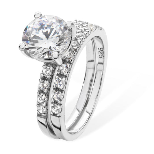 Brand New Sterling Silver Wedding and engagement ring set cz