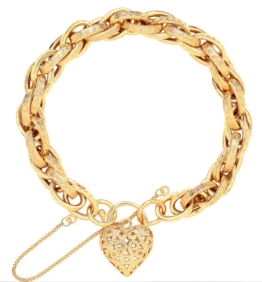 Brand new 9 carat gold Prince of Wales heart Padlock bracelet