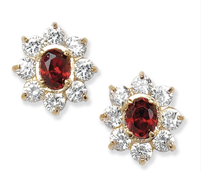 Brand New 9 Carat Gold Garnet flower studs