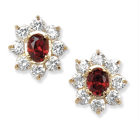 Brand New 9 Carat Gold Garnet flower studs