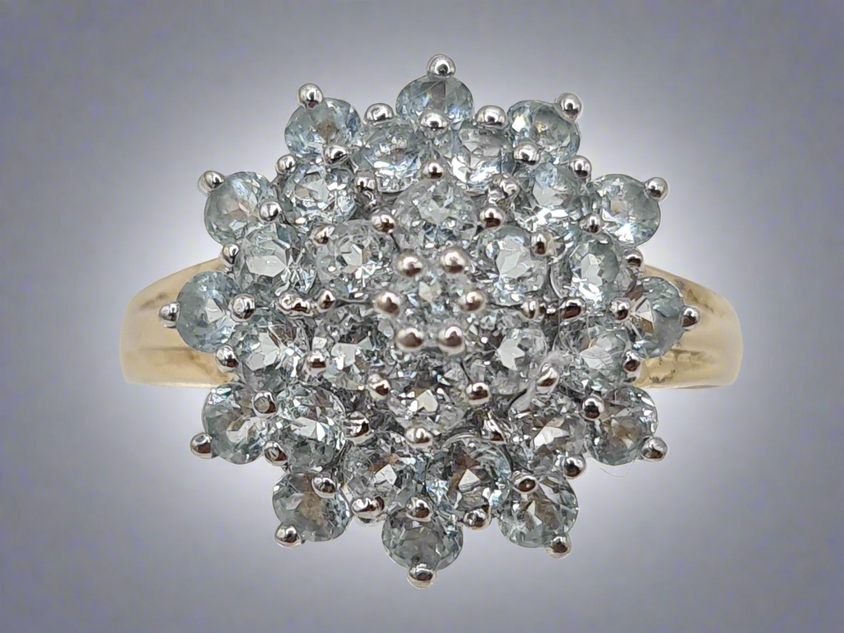 Pale Blue Aquamarine Cluster Ring Size U