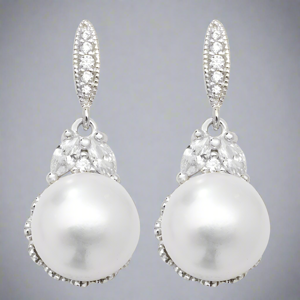 Brand New Cubic Zirconia faux Pearl drop earrings